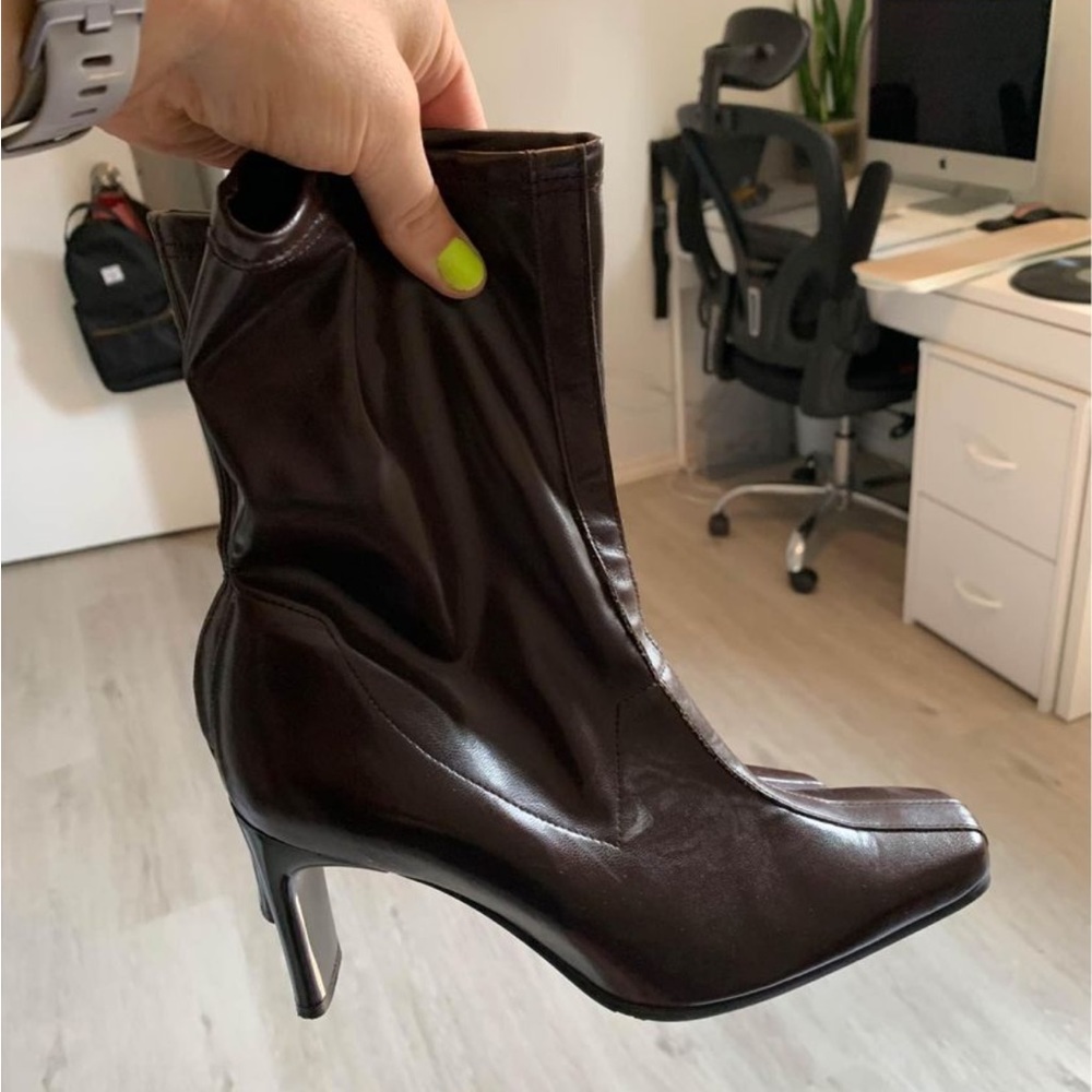 Brown ankle high booties